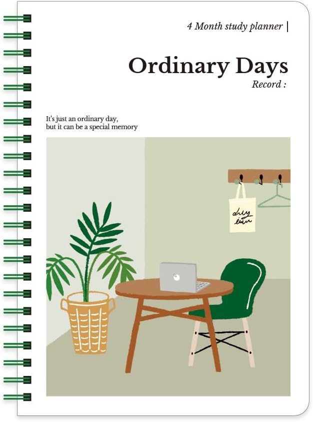 Monolike Ordinary days 4 Month Study Planner, Green day - Academic Planner, Weekly & Monthly Planner, Study plan
