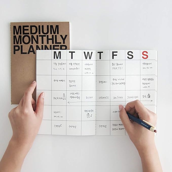 JSTORY Medium Monthly Planner Lays Flat Undated Year Round Flexible Cover Goal/Time Organizer Thick Paper Eco Friendly Customizable Stitch Bound A5 16 Months 150 GSM 18 Sheets Pink
