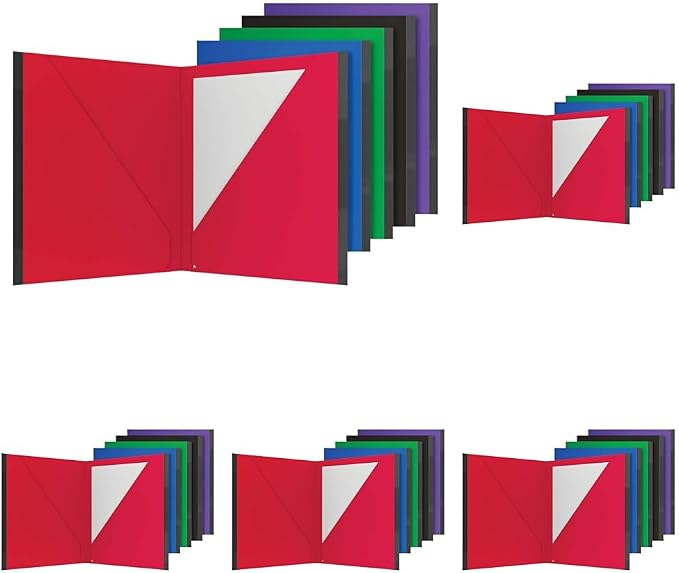 Oxford Two Pocket Folders, Plastic Folders with Reinforced Edges, Letter Size, Red, Blue, Green, Black, Purple, 5 Per Pack (89114) (Pack of 5)