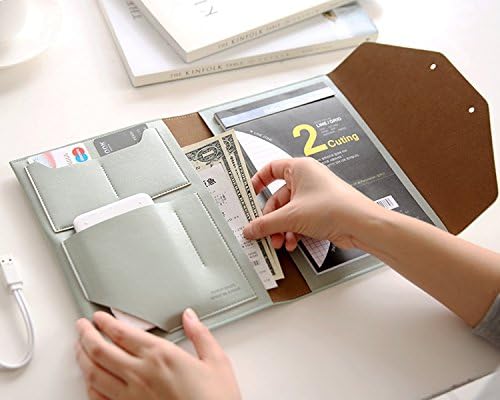 Modern Design PU Leather Padfolio, A5 Size Writing Portfolio Includes Writing Pad, Pen Holder, Card & ID Slots, Extra Pockets, Carry Case Pad Holder, 7”X9” (Mint Gray)