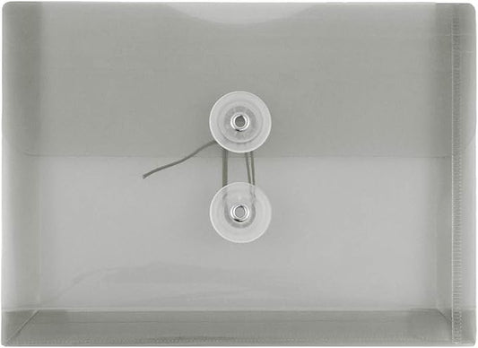 JAM PAPER Plastic Envelopes with Button & String Tie Closure - Index Size - 5 1/2 x 7 1/2 - Smoke Gray - 12/Pack