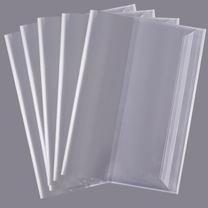 GORGECRAFT 10Pcs Transparent Book Sleeve 10.5 x 7.5 Inch Adjustable Waterproof Plastic Clear Page Protector with Self-Adhesive Closure for Textbook Paperbacks Journal Diary Office