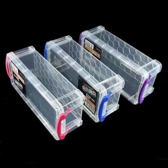 Clear Stackable Storage Containers with Colored Handles, 6 Pack Plastic Organization Boxes for Office Supplies, Art Materials, School Storage (blue) ((22 × 10 × 6.8 cm)*6 blue)