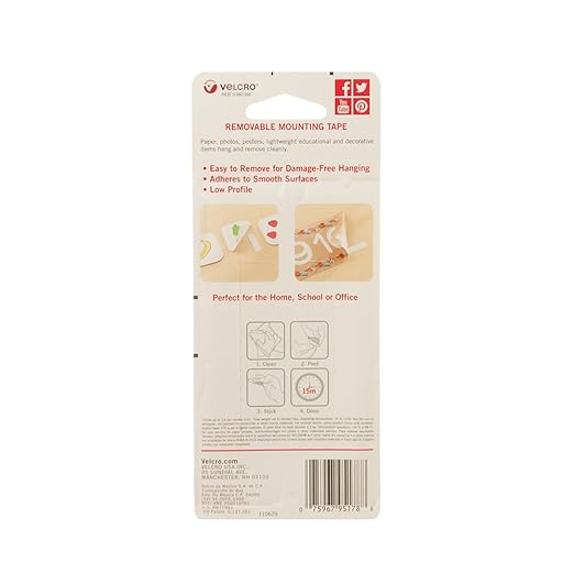 VELCRO Brand "VELCRO Brand - Removable Mounting Tape, Damage-Free Decorating, 18"" x 3/4"" Roll" (95178)