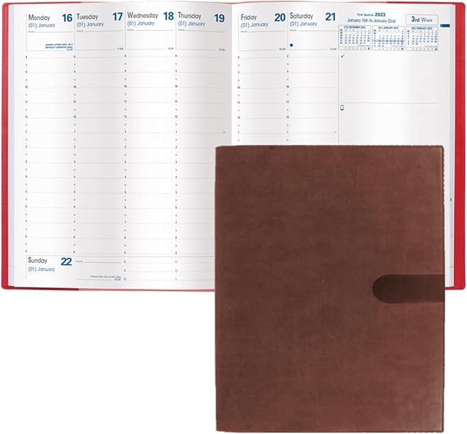 Quo Vadis 2024 President - Weekly/Monthly Planner - 13 Months, Dec. to Dec. - 8 1/4 x 10 1/2" - Smooth Faux Suede Texas Chocolate - Time Management Appointment Organizer