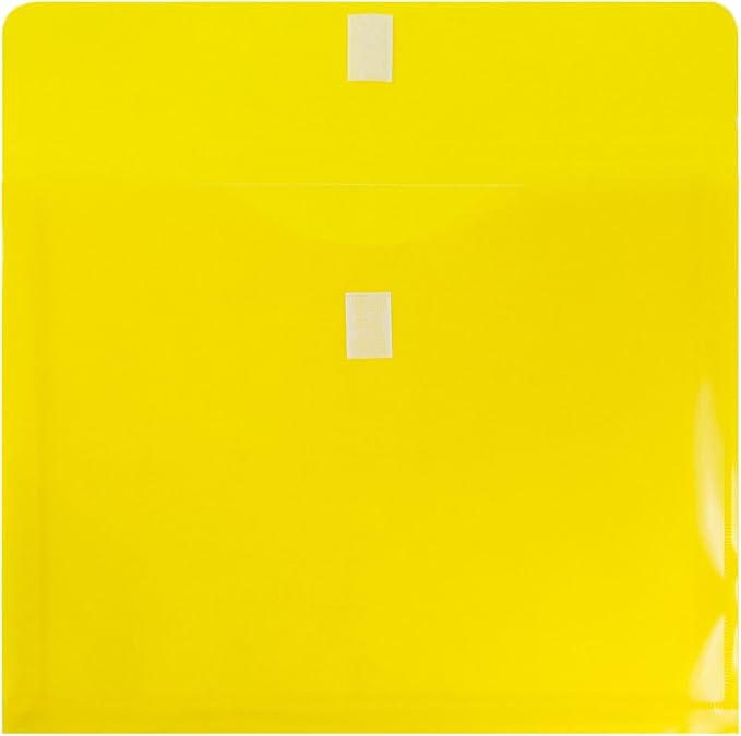 JAM PAPER Plastic Expansion Envelopes with Hook & Loop Closure - Letter Booklet - 9 3/4 x 13 with 1 Inch Expansion - Yellow - 12/Pack