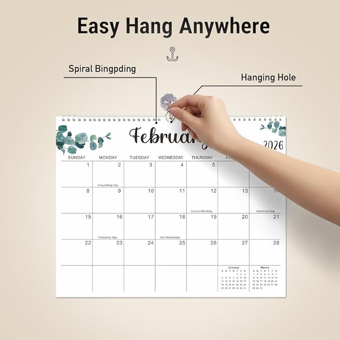 2026-2027 Wall Calendar - 18 Months (Jan 2026 - Jun 2027), 14" x 11" Colorful Printed Calendar with 1.9"x1.8" Daily Writing Space, Holiday Reminders & 4 Stickers for Home/Office Planning