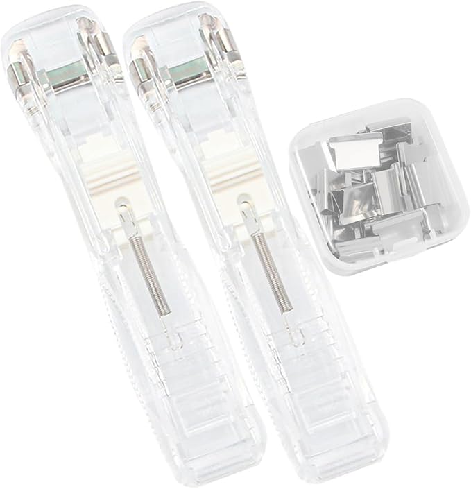 White Refillable Stapler Set with Document Clamps, No-pin Binding Tool for Paper Organization, Desktop Staplers for Office and Student Use