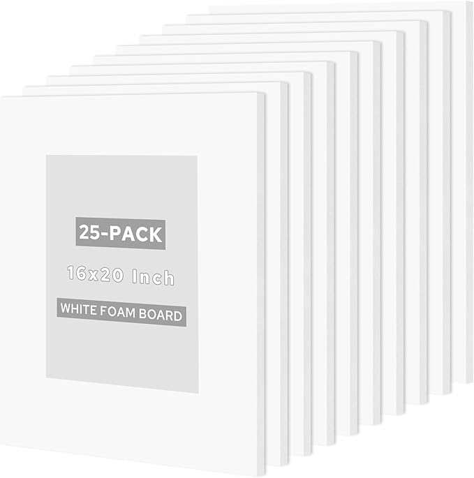 Golden State Art 25 Pack 16x20 Foam Boards 1/8 Inch Thickness White Foam Poster Boards for Presentation Signage Sheet for School Crafts Office Art Projects