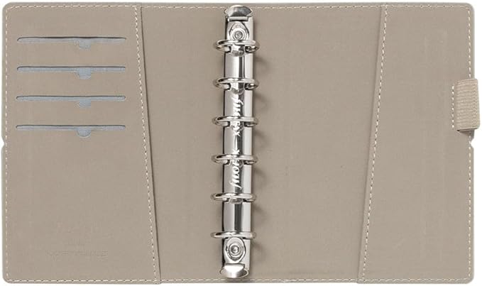 Filofax Domino Organizer, Pocket Size, Grey - Smooth, Leather-Look Grain Effect, Contrast Stitching, Six Rings, Week-to-View Calendar Diary, Multilingual, 2025 (C022611-25)
