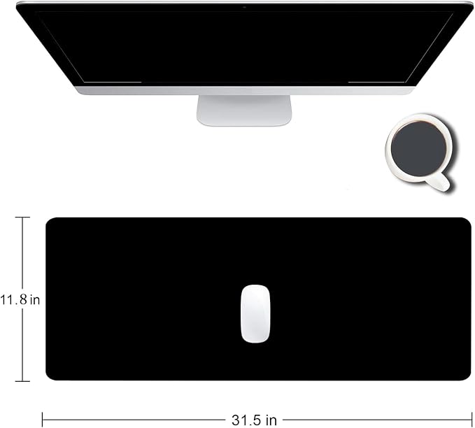 Black Large Gaming Mouse Pad with Stitched Edges, Desk Pad Extended Keyboard Mat, Non-Slip Rubber Base Mousepads for Laptop, Office, Home, 31.5X11.8 inch