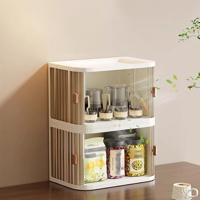 Desktop Storage Box, Foldable and Assembly-Free, Sliding Door Design, Ideal for Cosmetics Organization, Office Desk Storage, and Kitchen Storage