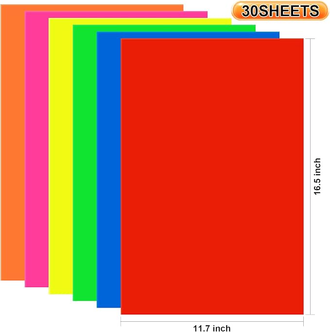VinTS 30 Sheets Neon Colored Poster Board,11.7 x 16.5 Assorted Poster Paper, Colorful Poster Board Bulk For School Craft,Science Fair Project,Drawing,Display,Party Decorate