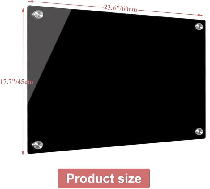Black Glass Dry Erase Whiteboard, 18" x 24" Frameless Glass White Board for Home, School, Office, Black Surface