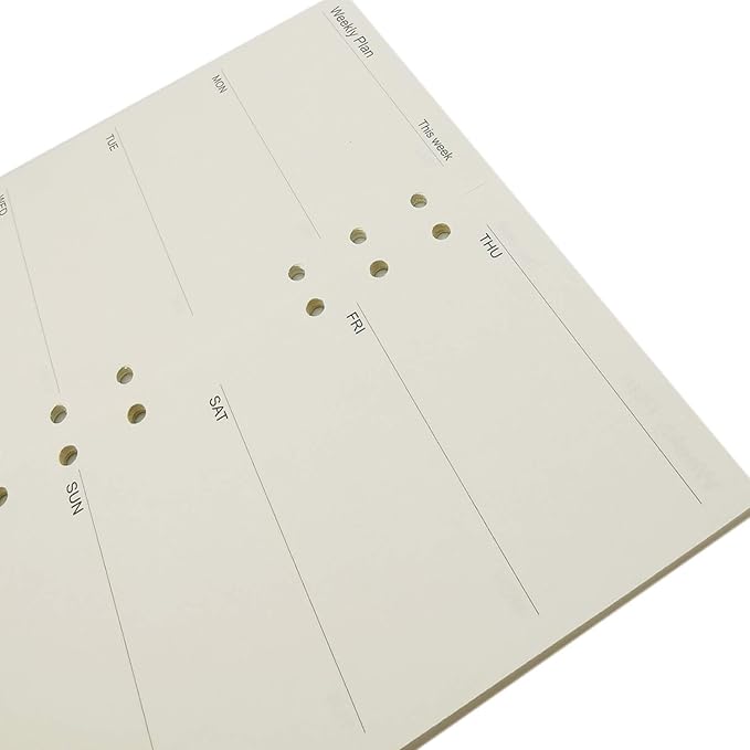 Zelten 1 Pack A5 45 Sheets/90 Pages Weekly Planner Loose Leaf Punched Paper Refills Paper for 6 Hole Binder Personal Organizer Diary Notebook Refillable Planner
