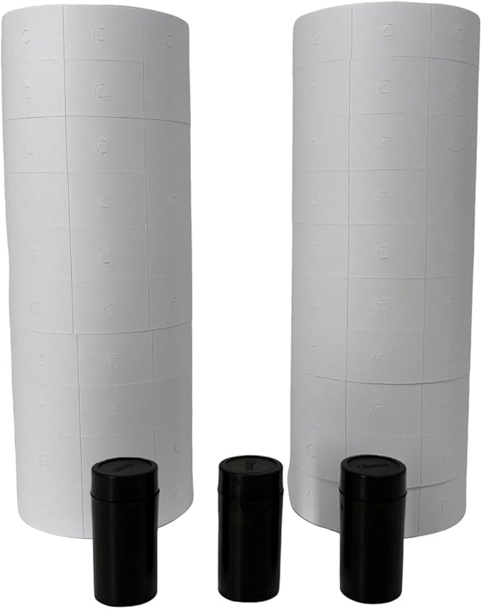 2 Line White Labels 20 Rolls 8000 Blank Price Date Labels with 3 Ink Rolls for BIZXDEV and Most 2 Line Price Guns