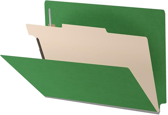 Pressboard Classification Folders, Full Cut End Tab, Letter Size, 1 Divider, Moss Green (Box of 10)