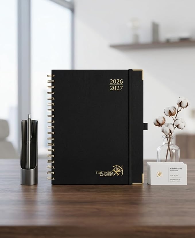 POPRUN 2026-2027 Academic Year Weekly and Monthly Planner Calendar,Jul 2026 - Jun 2027，10" x 8"， Daily Agenda Book & Appointment Book with Hourly Schedule, Tabs, Hardcover, School and Office Supplies - Black