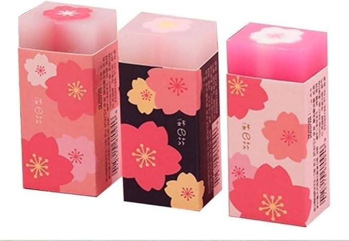 3 Pcs Pink Lovely Cherry Blossoms Rubber Erasers Sakura Petal Sketch Painting Pencil Correction Tool School Office Stationery Supply Standard Pencil Erasers Erasers and Correction Products