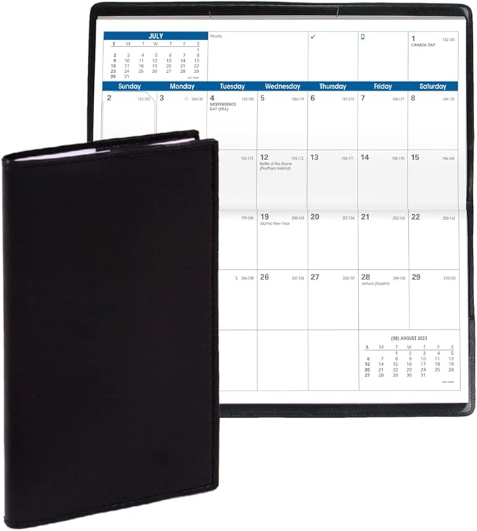 Quo Vadis 2024 Visoplan - Monthly Planner - 12 Months, Jan. to Dec. - 6 3/4 x 3 1/2" - Smooth Faux Leather Soho Black - Pocket Calendar Organizer