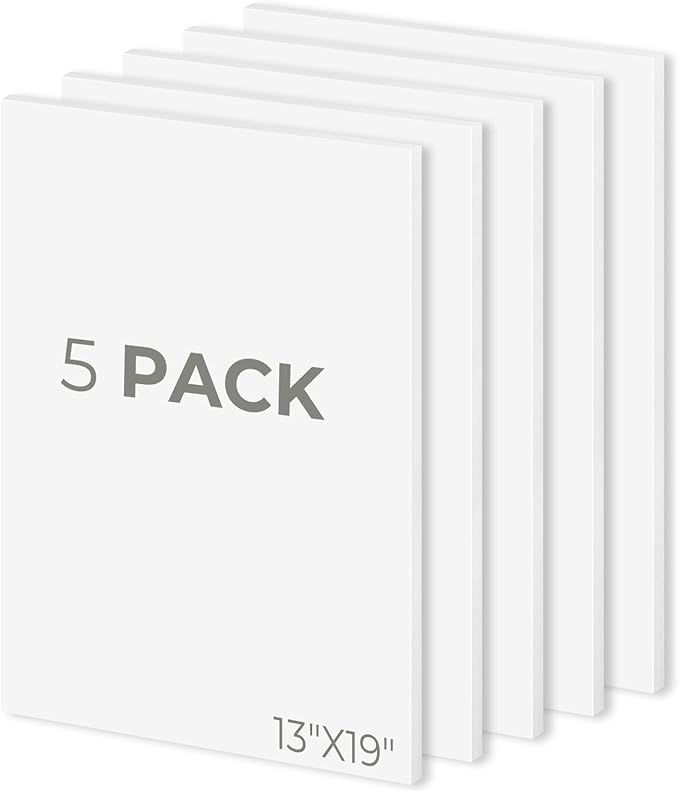Mat Board Center, Pack of 5, 13X19 Foam Boards, Acid Free White Foam Core Boards for Mounting, Crafts, Display, Presentation and Projects, 1/8'' Thick