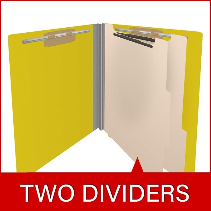 25 Pt. Pressboard Classification Folders, Full Cut End Tab, Letter Size, 2 Dividers, Yellow (Box of 10)
