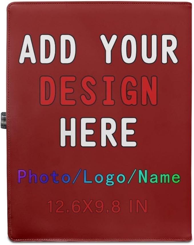 Professional Padfolio with Clipboard, Business Resume Portfolio Folder, Leather Notepad Portfolio Organizer with Logo Text Picture, Maroon