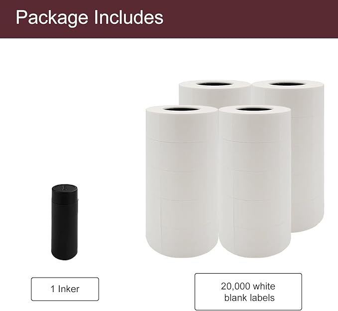 Motex 2 Line Blank Labels - 20,000 White Blank Price and Date Gun Labels with 1 Ink Roll, Fits MX-2316NEW
