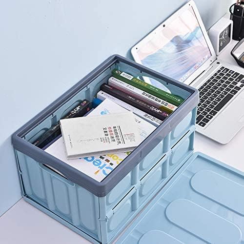 Lidded Storage Bin 2 Pack Plastic Storage Crates, 28L-Blue Stackable Plastic Storage Boxes Container, Collapsible Shelf Basket with Lid Home Office Kitchen Car Clothes Shoes Books Grocery Bins Holder