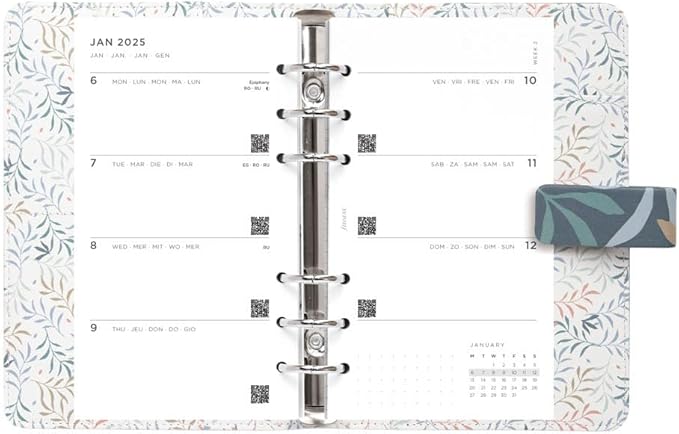 Filofax Botanical Organizer, Personal Size, Blue - Smooth, Leather-Look, Six Rings, Week-to-View Calendar Diary, Multilingual, 2025 (C022645-25)
