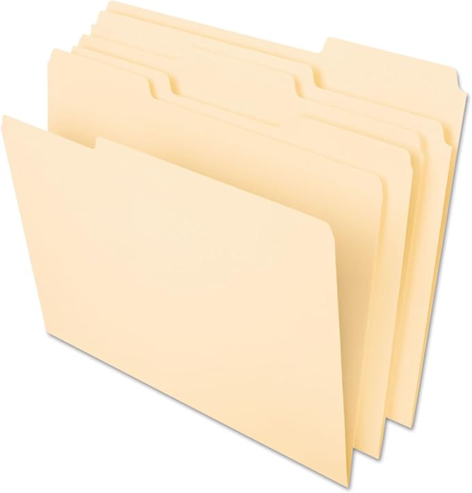 Pendaflex 421013 Interior File Folders, 1/3 Cut Top Tab, Letter, Manila 100/Box