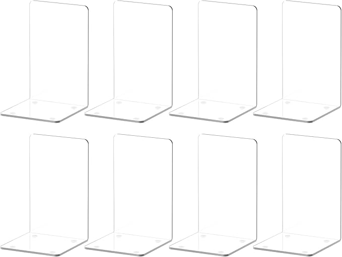 VFINE Acrylic Bookends 8 Pieces, Book Ends for Shelves, Clear Bookends for Shelves Decor Book Ends for Desktop Organizer, Book Stopper for Home Office School Supplies, 7 * 4.8 * 4.75 inch