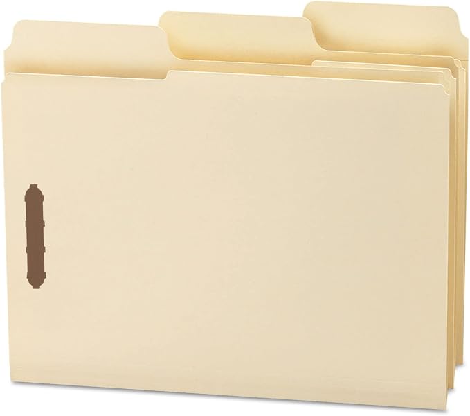 Smead SuperTab® Heavyweight Fastener File Folder, 2 Fasteners, Oversized Reinforced 1/3-Cut Tab, Guide Height, Letter Size, Manila, 50 per Box (14545)