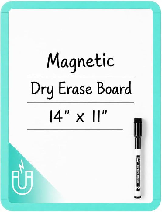 Mr. Pen- Dry Erase Board, 14” x 11” with a Black Dry Erase Marker, Aqua Blue Frame, Small Mini White Board for Students, Fridge, Wall, Locker, Includes Double Sided Tapes
