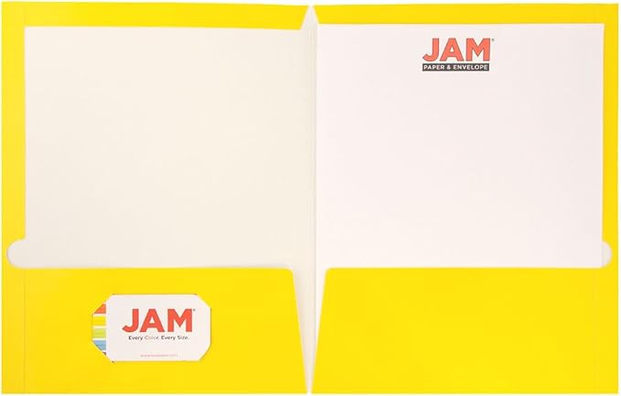 JAM PAPER Laminated Two Pocket Glossy School Folders - Letter Size - High Gloss Yellow - Bulk 100/Box