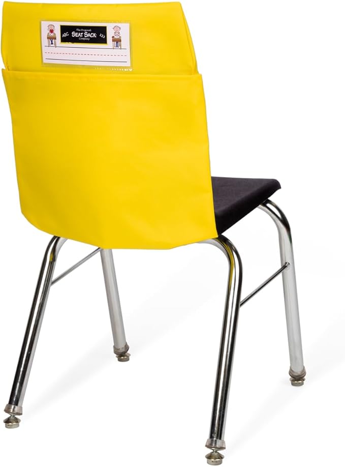 Seat Sack Large Chair Storage Pocket - 17 Inches, Yellow - Perfect Organizer for Classroom Chairs, Durable and Spacious Chair Pocket for Classroom Storage and Organization