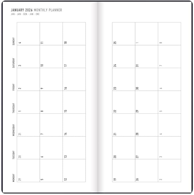 Letts of London® 2026 Woodland Weekly/Monthly Planner, 12 Months, January to December, Slim Pocket Size, 6.625" x 3.25", Sewn Binding, Embossed Cover, Multilingual, Navy (C082546-26)