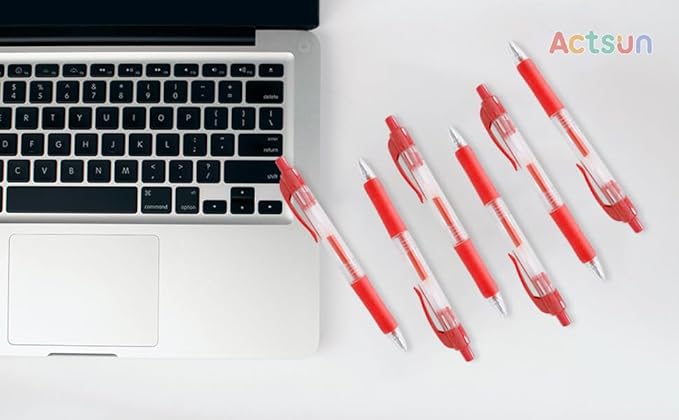 Actsun Red Gel Ink Pens, 12 Pcs, Fine Point, Smooth Writing, Retractable, 0.8 Mm, Gift for Women & Men, Journaling, School & Office Supplies