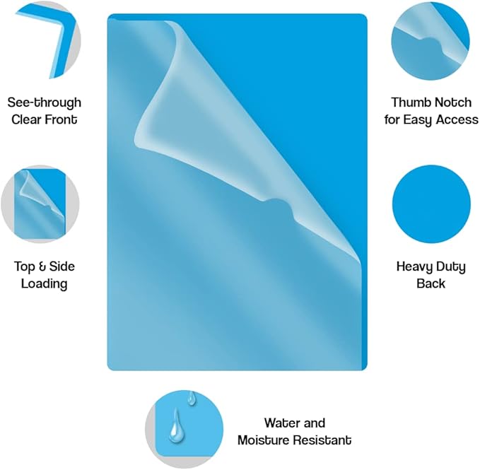 Doctor Stuff - 25 Pack L-Type Vinyl Plastic File Folders Letter Size, Light Blue Pocket Project Folders Clear Front, Documents Holder for Home, High School, Office and Medical Files