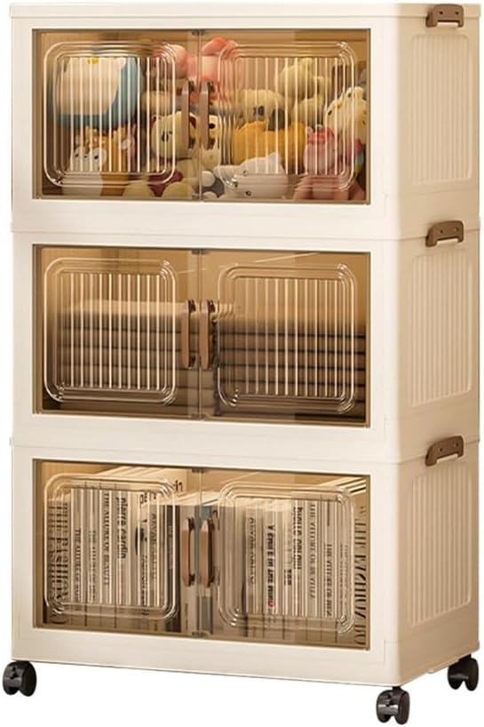 Thick Foldable Storage Bins with Wheels, Closet Organizers with Lid, Multi-Layer Stackable Organizer for Living Room, Bedroom, Kitchen, Office, Dorm