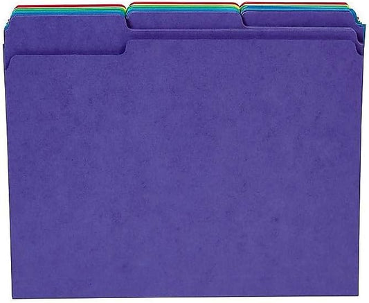 Staples File Folders, Letter Size, 1/3‑Cut Tabs, Assorted Positions, Assorted Colors, 50/Pack