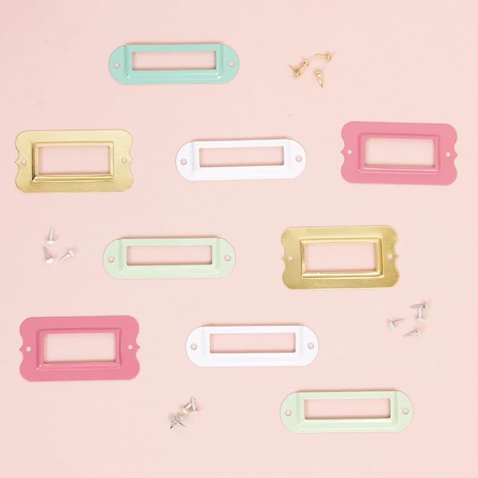 Craftelier - Set of 4 Basic Metallic Label Holders for Decorating Your Scrapbooking Projects and Labeling Albums, Planners, Notebooks or Organizing Boxes - Size 7 x 2 cm - Mint Green Color