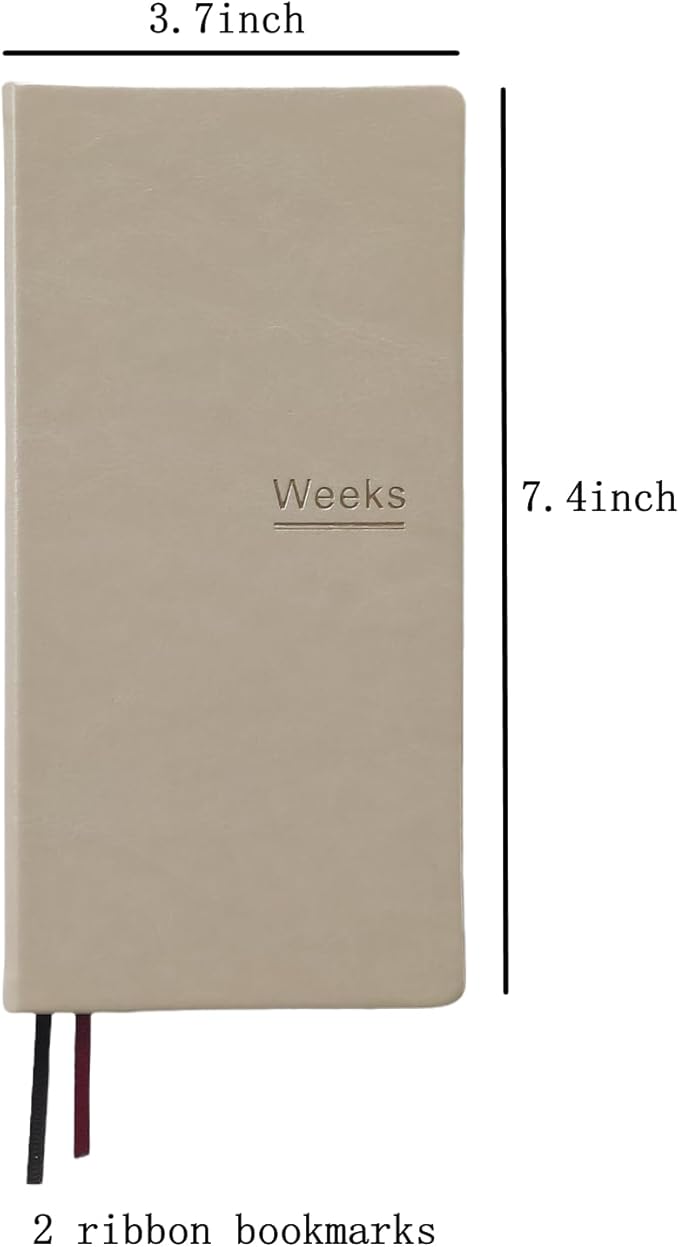A6 Weekly Planner Undated Weeks Portable Size Organizer Appointment PU Leather Journal Pocket Notebook (Beige)
