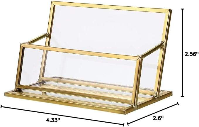 Hipiwe Glass Business Card Holder Stand - Vintage Gold Metal Name Card Display Stand Office Desktop Countertop Business Card Organizer