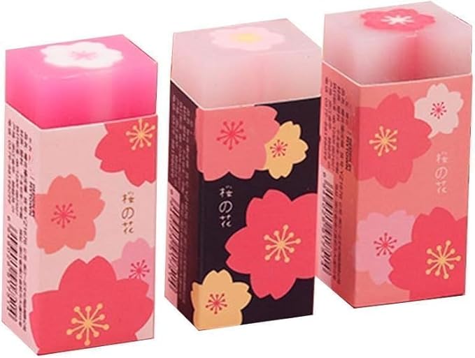 3Pcs Pink Lovely Cherry Blossoms Rubber Erasers Petal Sketch Painting Pencil Correction Tool Japanese Atationery Supplies School Office Stationery Supply Standard Pencil Erasers,Cube Erasers