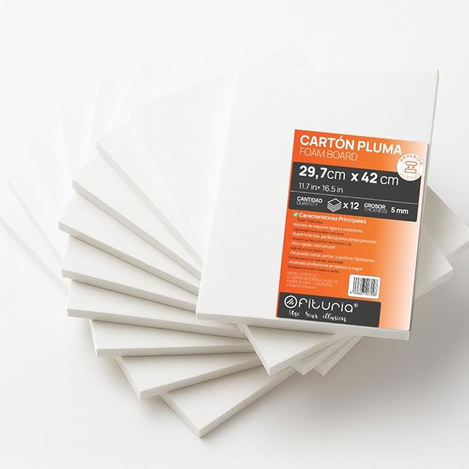 OFITURIA Foam Board White A3 Adhesive (29.7 x 42 cm) Pack of 12 Expanded Polystyrene Plates Lightweight and Rigid Foam Board Versatile and Cuttable for Crafts and Models, 5 mm