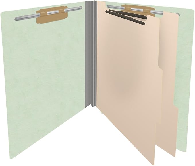 25 Pt. Pressboard Classification Folders, Full Cut End Tab, Letter Size, 2 Dividers, Pale Green (Box of 10)