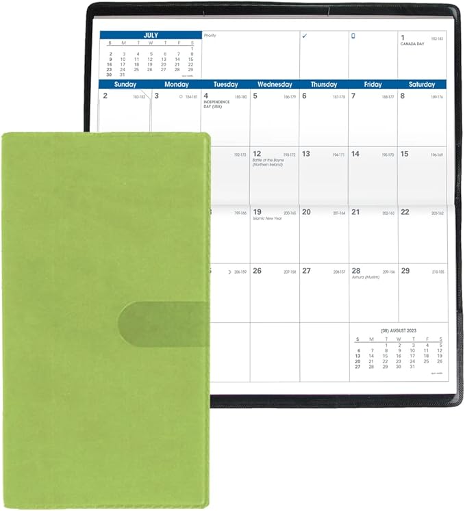 Quo Vadis 2024 Visoplan - Monthly Planner - 12 Months, Jan. to Dec. - 6 3/4 x 3 1/2" - Smooth Faux Suede Texas Bamboo Green - Pocket Calendar Organizer