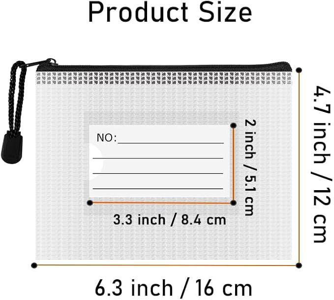 AUSTARK 24pcs Mesh Zipper Pouch Bags with Label, Multipurpose Waterproof Organization Storage Bag for Office School Home Travel (6.3''x4.7'', Black Zipper)
