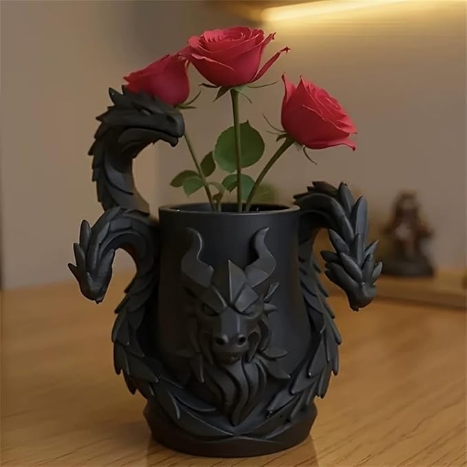 Mamarmot Gothic Three-Headed Dragon Makeup Brush Cup Storage Organizer, 3D Printed Cool Design, Office Supplies Desk Base, Desktop Decorative Holder for Men Women Gift (Three-Headed Dragon)